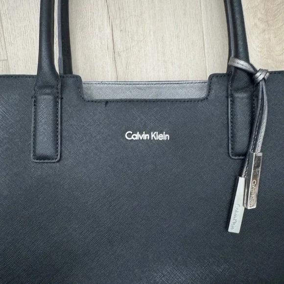 Calvin Klein Saffiano Black Leather Tote Bag - Picture 5 of 7